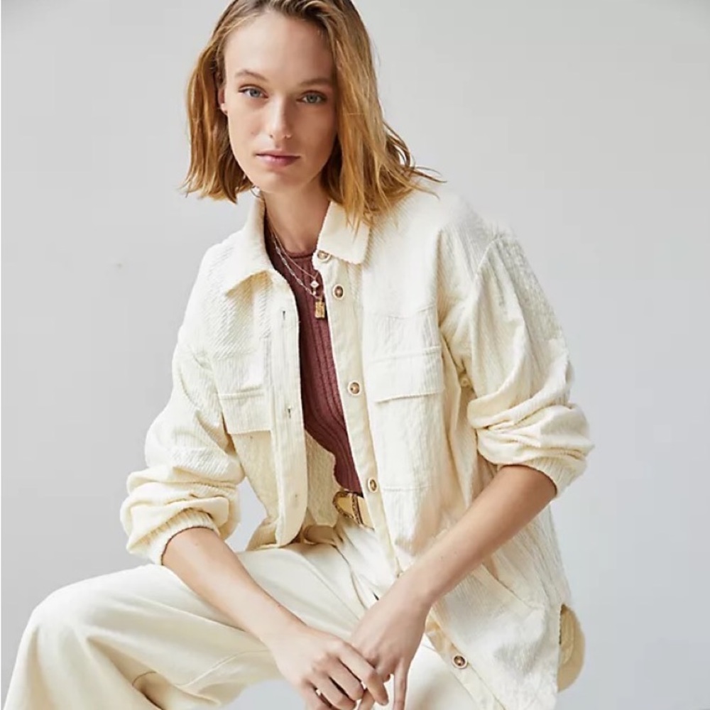 Maeve Anthropology White Corduroy Shirt Jacket - size small
